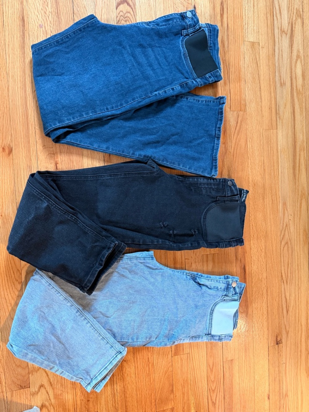 Three Maternity Jeans Bundle in Dark Blue, Black, and Light Wash